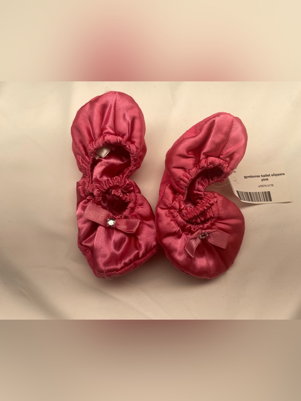 Gymboree Hot Pink Satin Baby Ballet Slippers with Bow and Gem